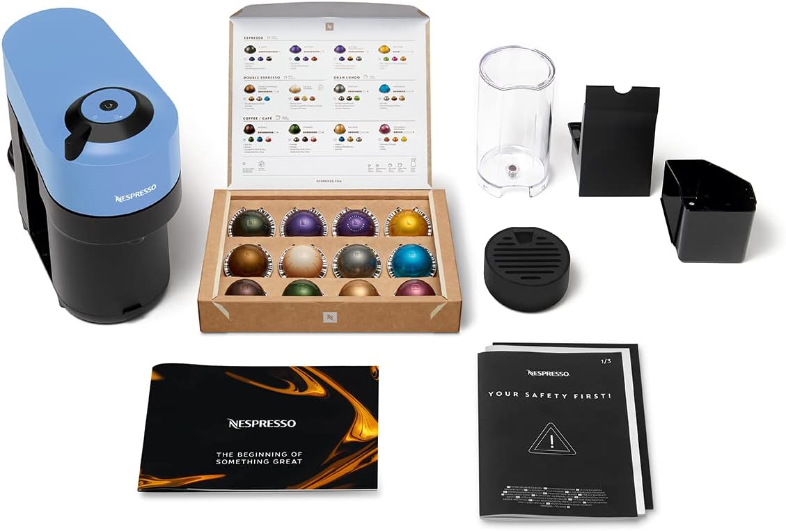 NESPRESSO Vertuo Pop Blue Coffee MachineKitchen AppliancesAdd a touch of colour to your life with the Nespresso Vertuo Pop machine.Bursting in a range of six vibrant colours, from Spicy Red to Pacific Blue, Vertuo Pop makes a bold statement to match your